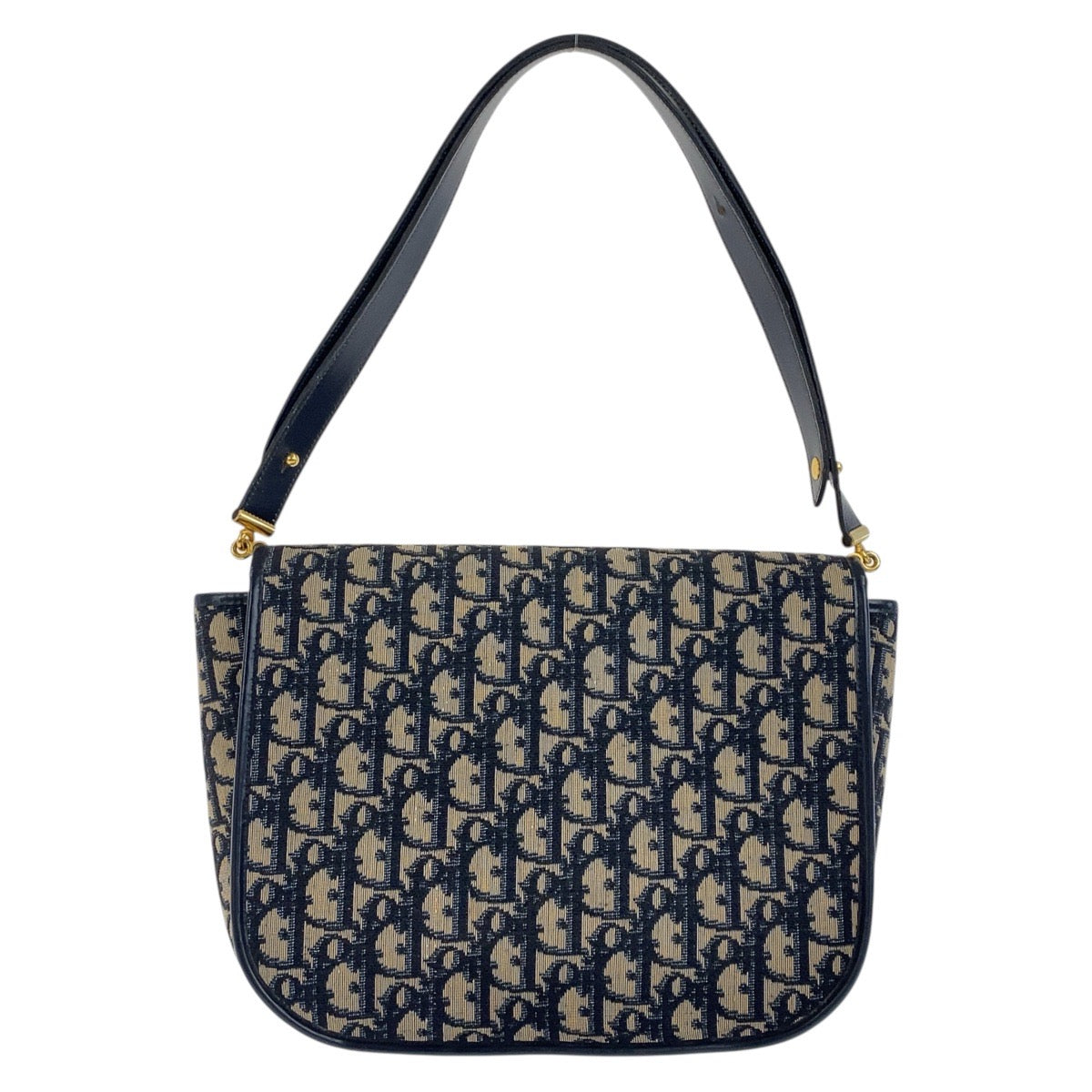 Christian Dior Shoulder Bag canvas Navy Gold Metal Trotter