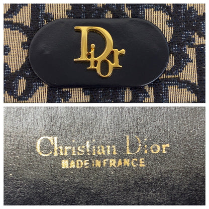 Christian Dior Shoulder Bag canvas Navy Gold Metal Trotter