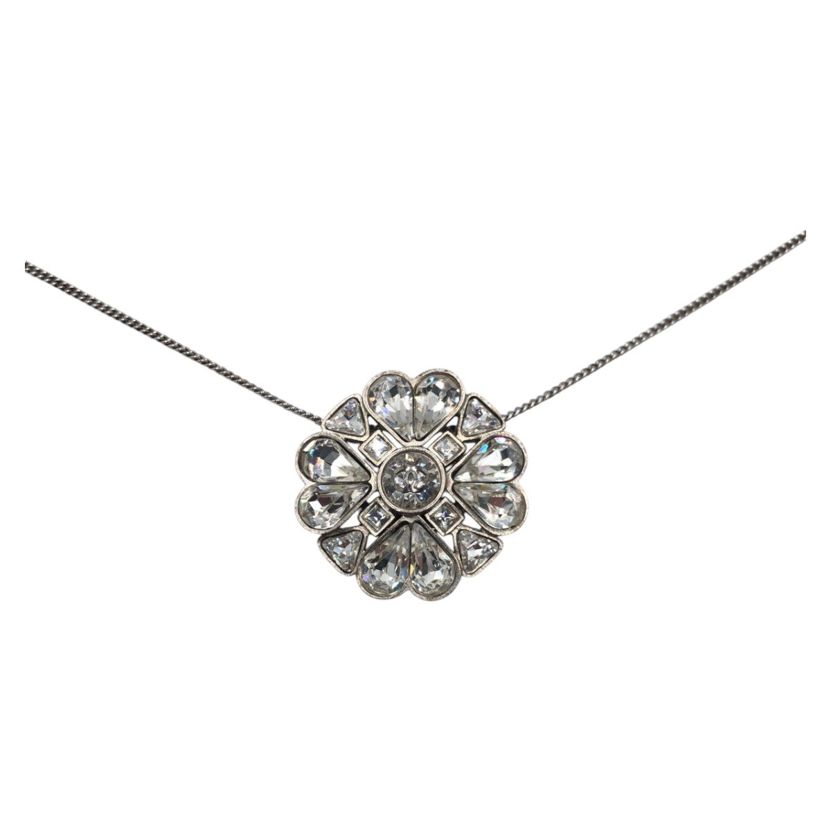 CHANEL Necklace metal Silver Clover COCO Mark