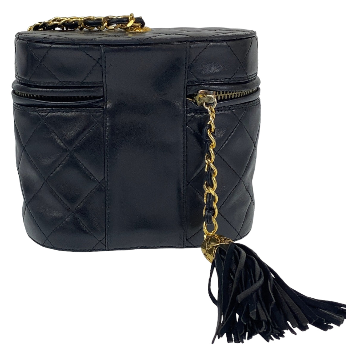 CHANEL Shoulder Bag lambskin Black Gold Metal COCO Mark Fringe