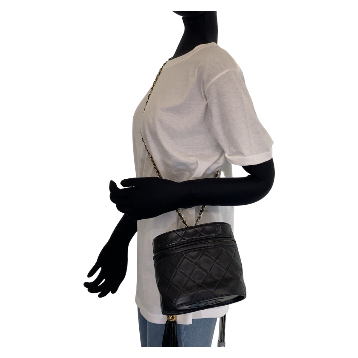CHANEL Shoulder Bag lambskin Black Gold Metal COCO Mark Fringe