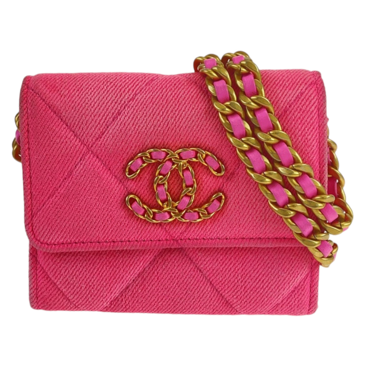 CHANEL Bifold Wallet canvas Pink Matte Gold Metal chanel 19 Matrasse