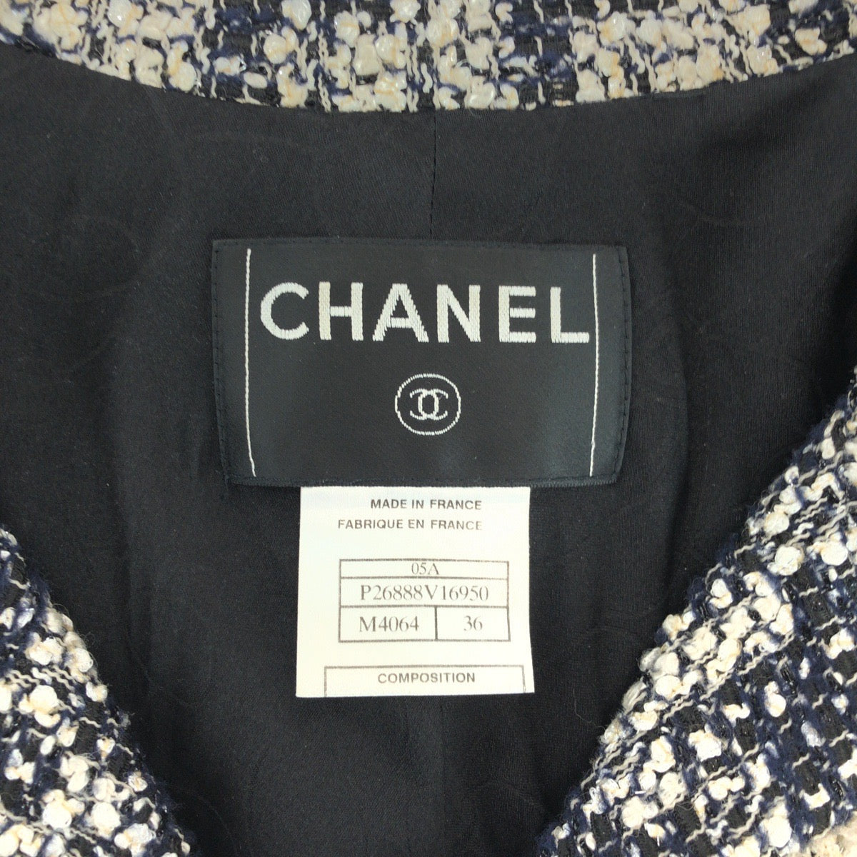 CHANEL tailored jacket P26888V16950 Rayon Navy White SilverMetal COCO Mark 36