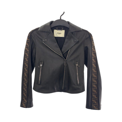 FENDI Riders jacket lambskin black Zucca Pattern 36