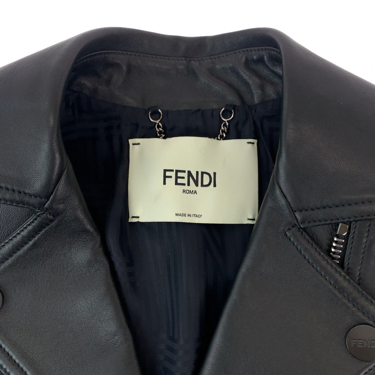 FENDI Riders jacket lambskin black Zucca Pattern 36