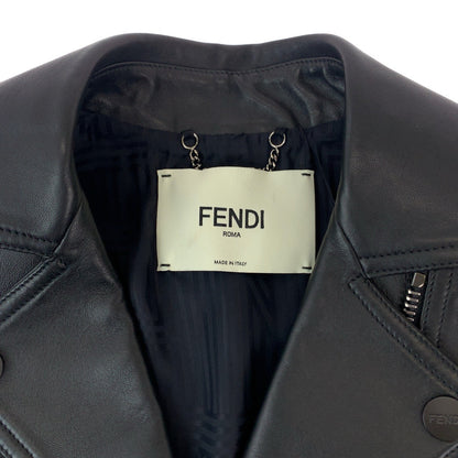 FENDI Riders jacket lambskin black Zucca Pattern 36