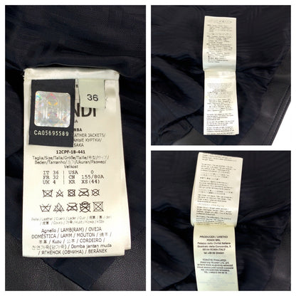 FENDI Riders jacket lambskin black Zucca Pattern 36