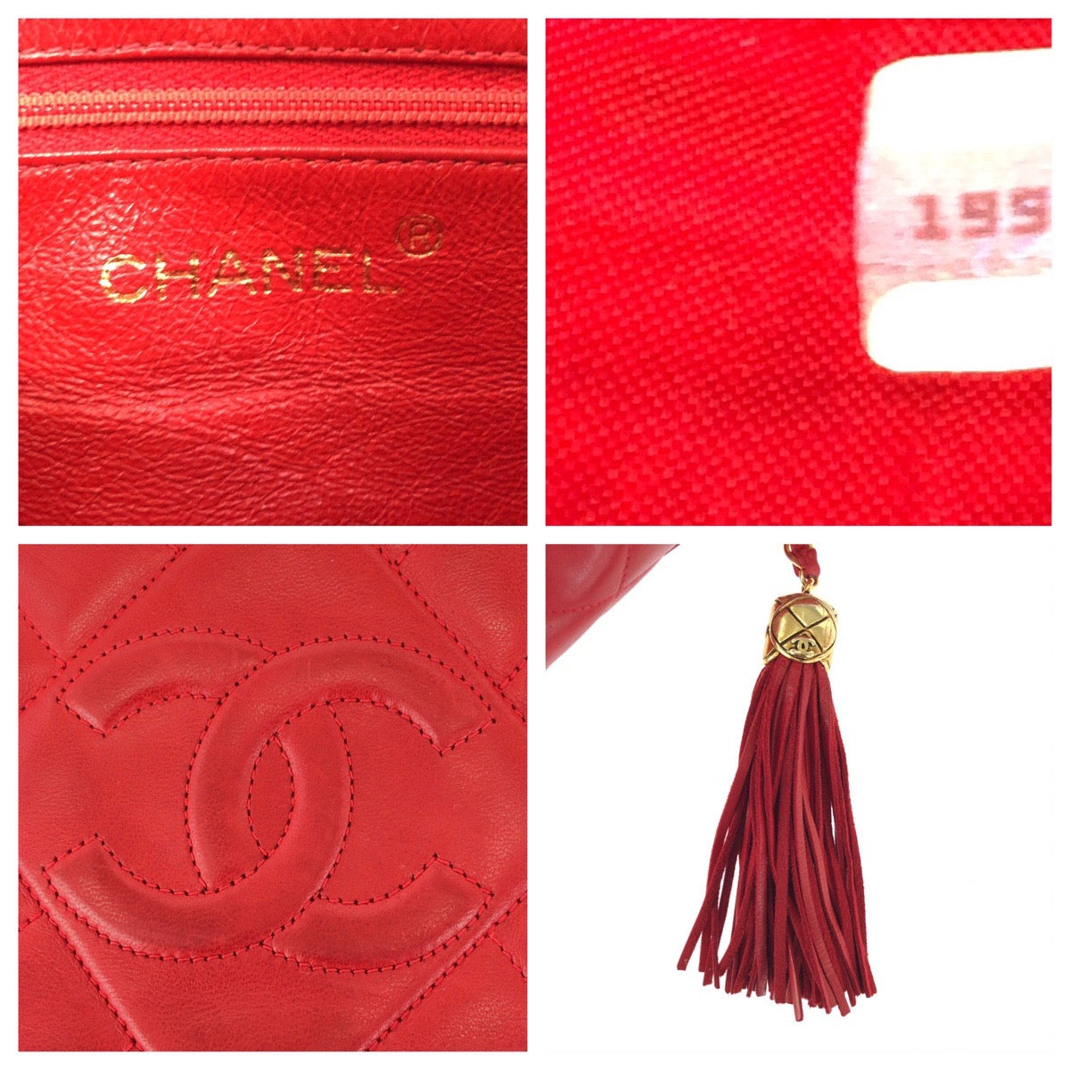 CHANEL Shoulder Bag lambskin Red Gold Metal Matrasse COCO Mark Tassel Fringe
