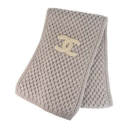 CHANEL Scarf cashmere Light gray white COCO Mark