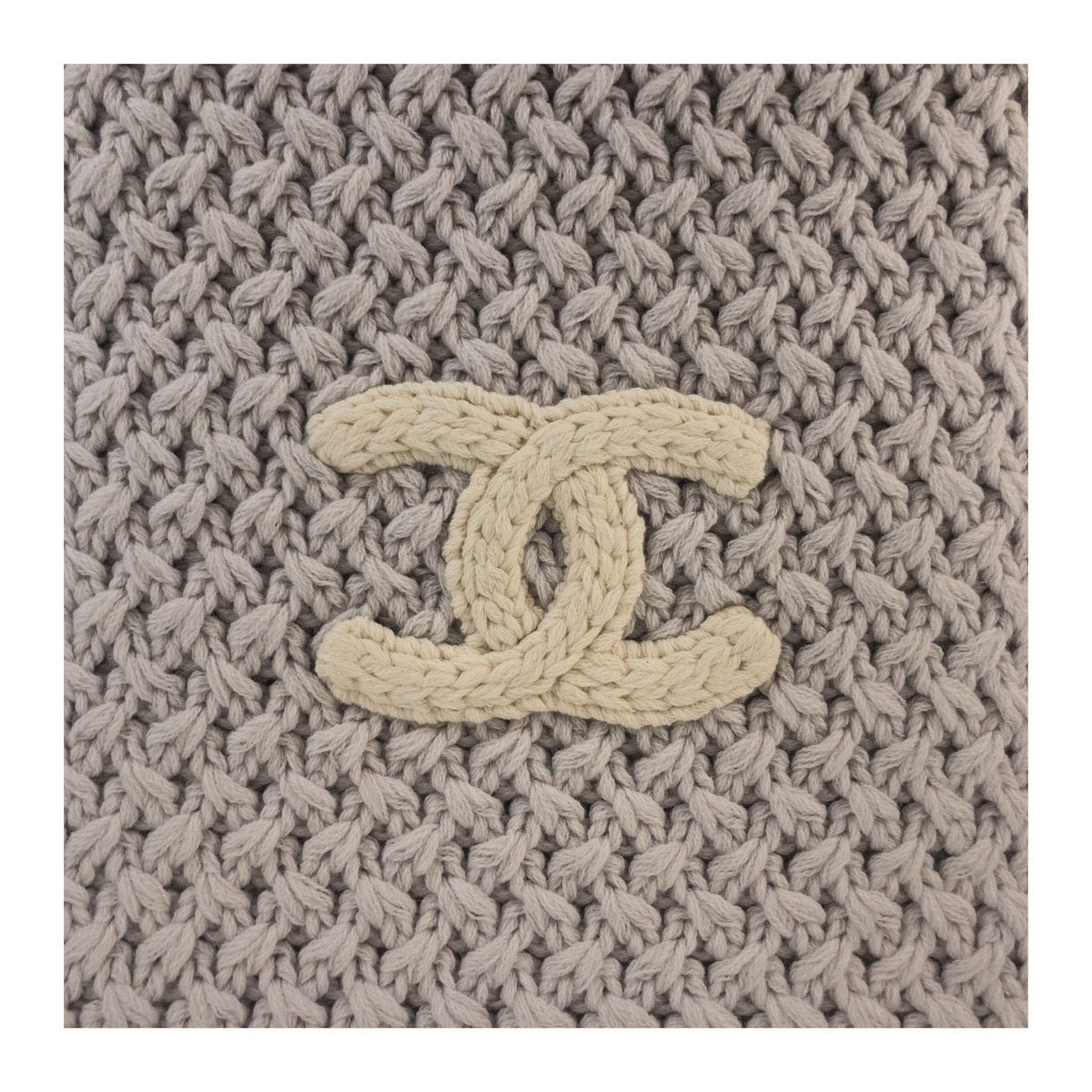 CHANEL Scarf cashmere Light gray white COCO Mark