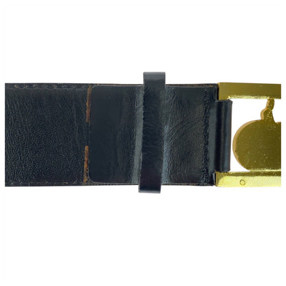 CELINE belt leather black Carriage Metal No Size (See Description)