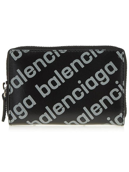 Luxury Balenciaga Trending 2025 All Over Logo Zip Around Half Wallet Black