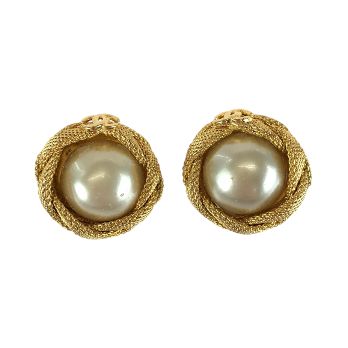 CHANEL Earring metal Gold white Pearl COCO Mark
