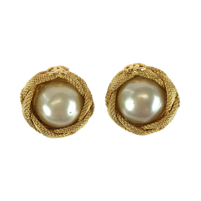 CHANEL Earring metal Gold white Pearl COCO Mark