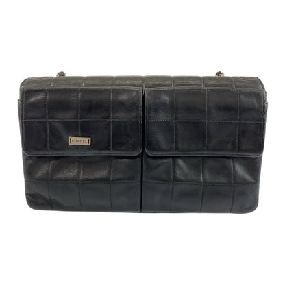 CHANEL Shoulder Bag 6135*** lambskin Black SilverMetal Chocolate bar