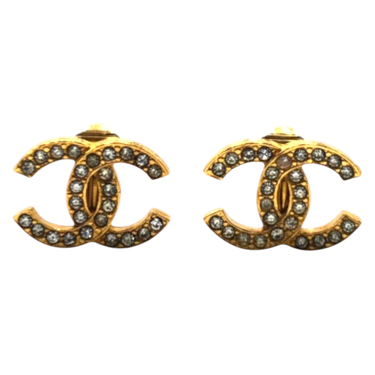 CHANEL Earring metal gold CC mark rhinestone