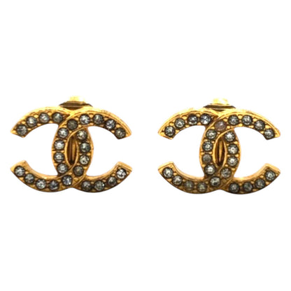 CHANEL Earring metal gold CC mark rhinestone