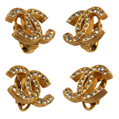 CHANEL Earring metal gold CC mark rhinestone