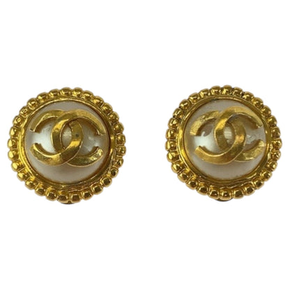 CHANEL Earring plating Gold white COCO Mark Fake Pearl