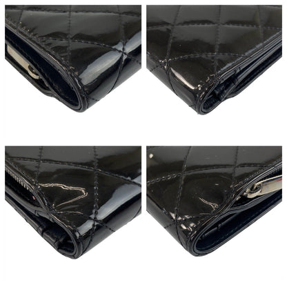CHANEL Bifold Wallet Patent leather Black SilverMetal Brilliant Matrasse COCO Mark
