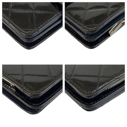 CHANEL Bifold Wallet Patent leather Black SilverMetal Brilliant Matrasse COCO Mark