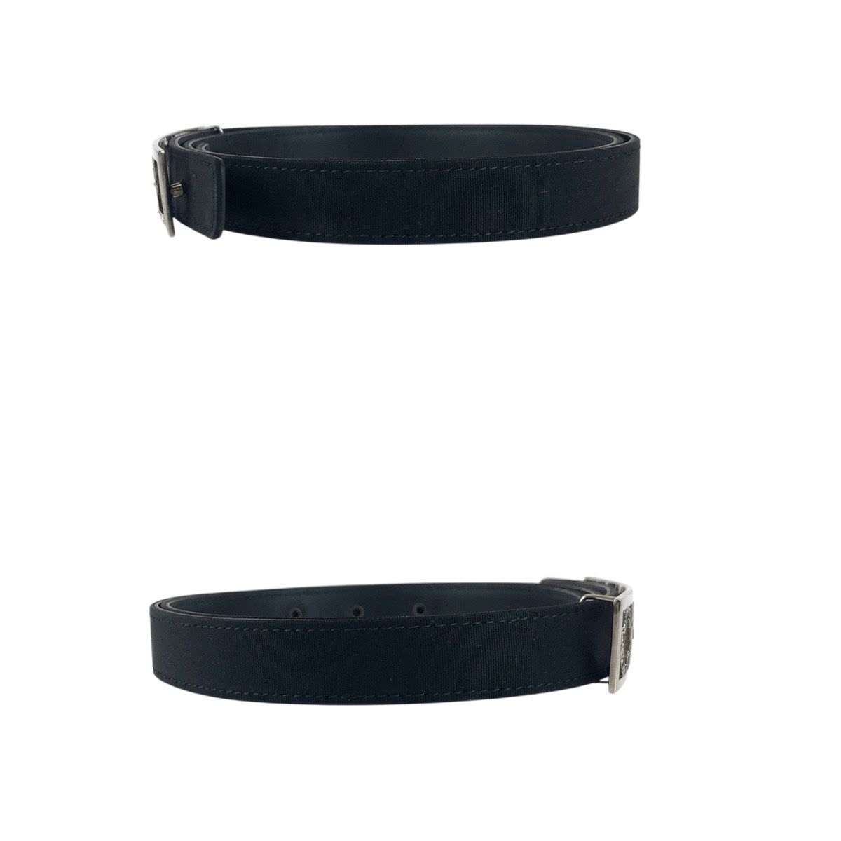 CHANEL belt leather black logo rhinestone 34