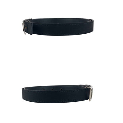 CHANEL belt leather black logo rhinestone 34
