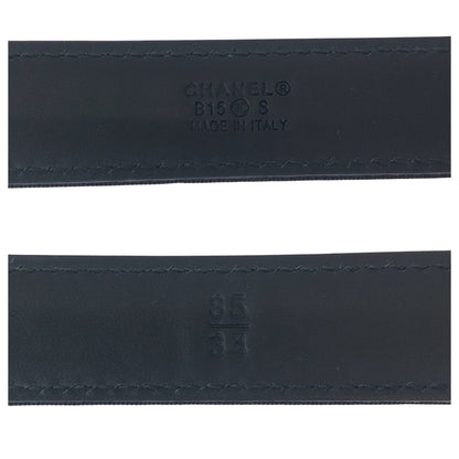 CHANEL belt leather black logo rhinestone 34
