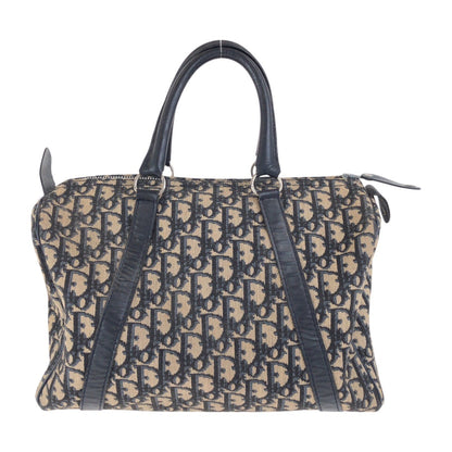 Dior Handbag canvas Navy Beige SilverMetal Trotter