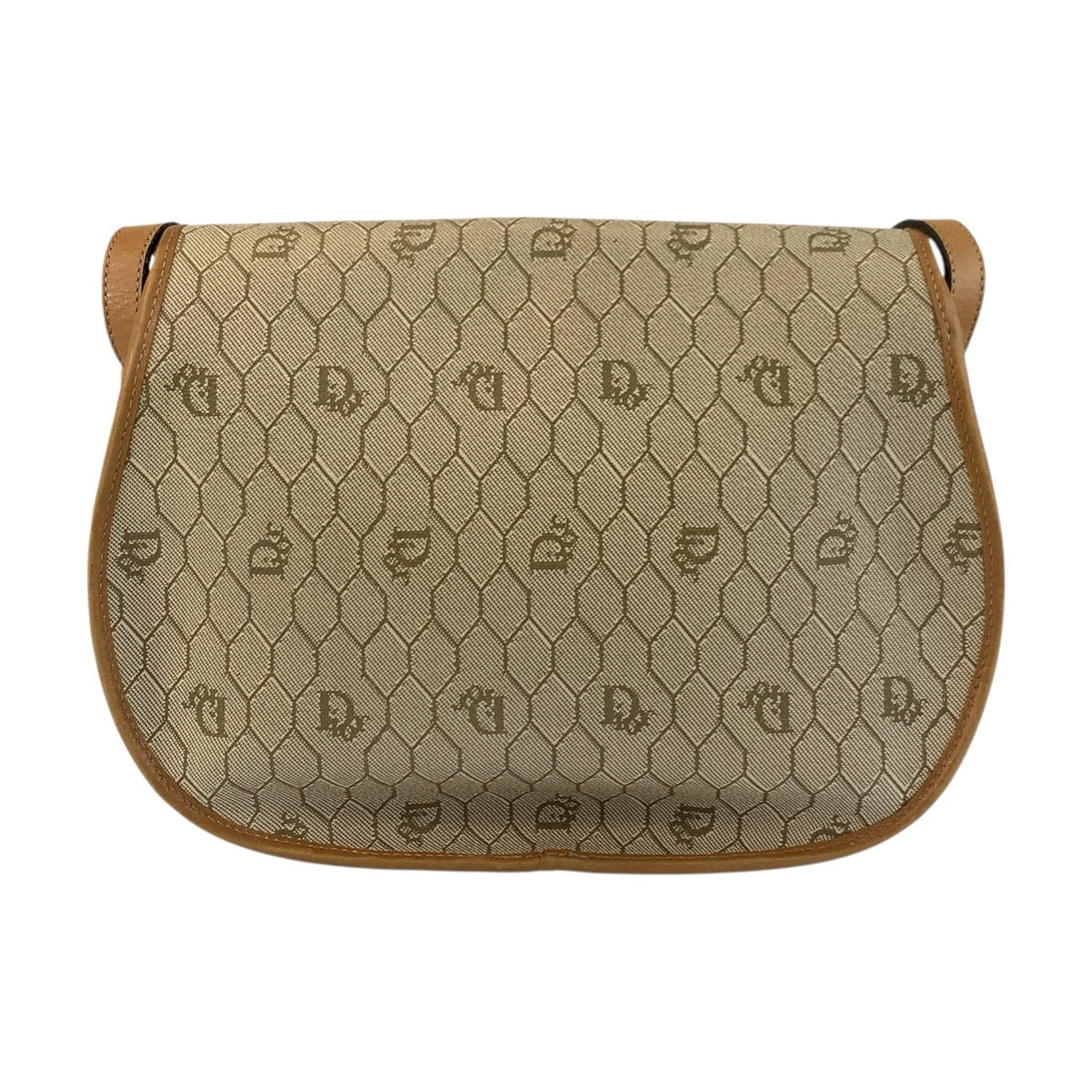 Christian Dior Shoulder Bag PVC Beige Brown Gold Metal Honeycomb Pattern