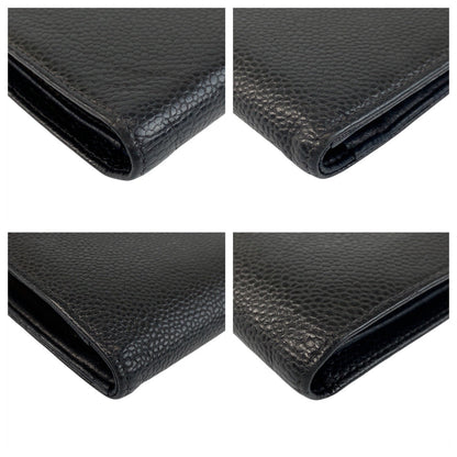 CHANEL Bifold Wallet Caviar skin Black GoldMetal COCO Mark