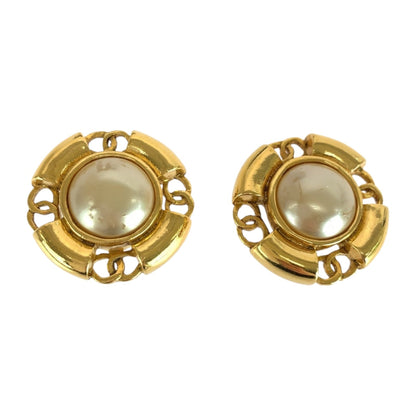CHANEL Earring plating Gold white Fake pearl COCO Mark