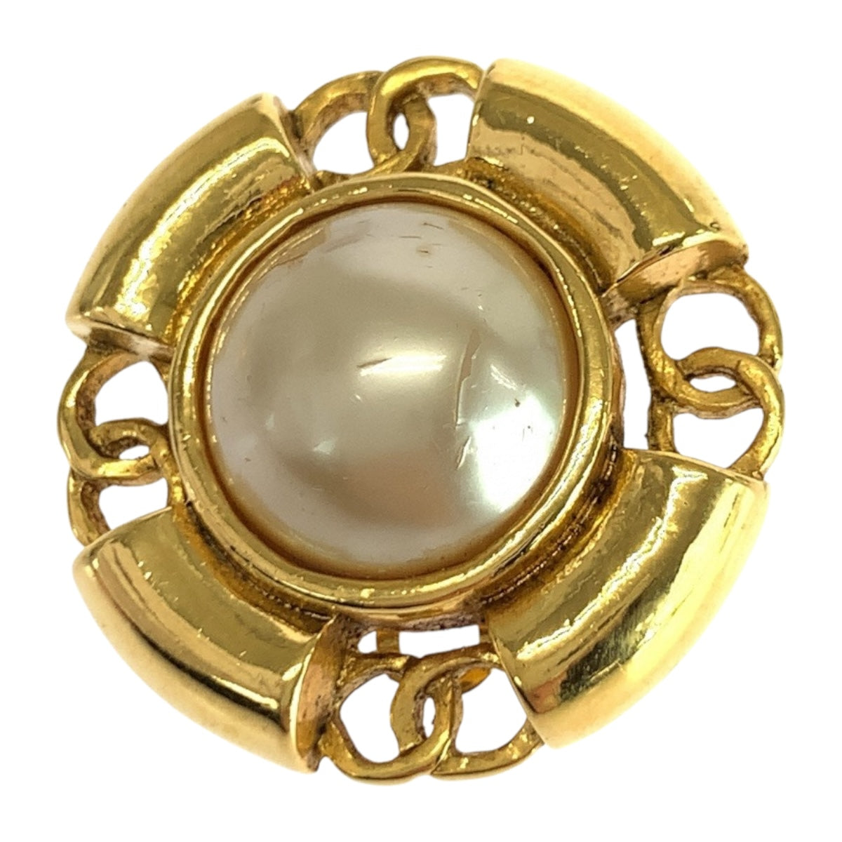 CHANEL Earring plating Gold white Fake pearl COCO Mark