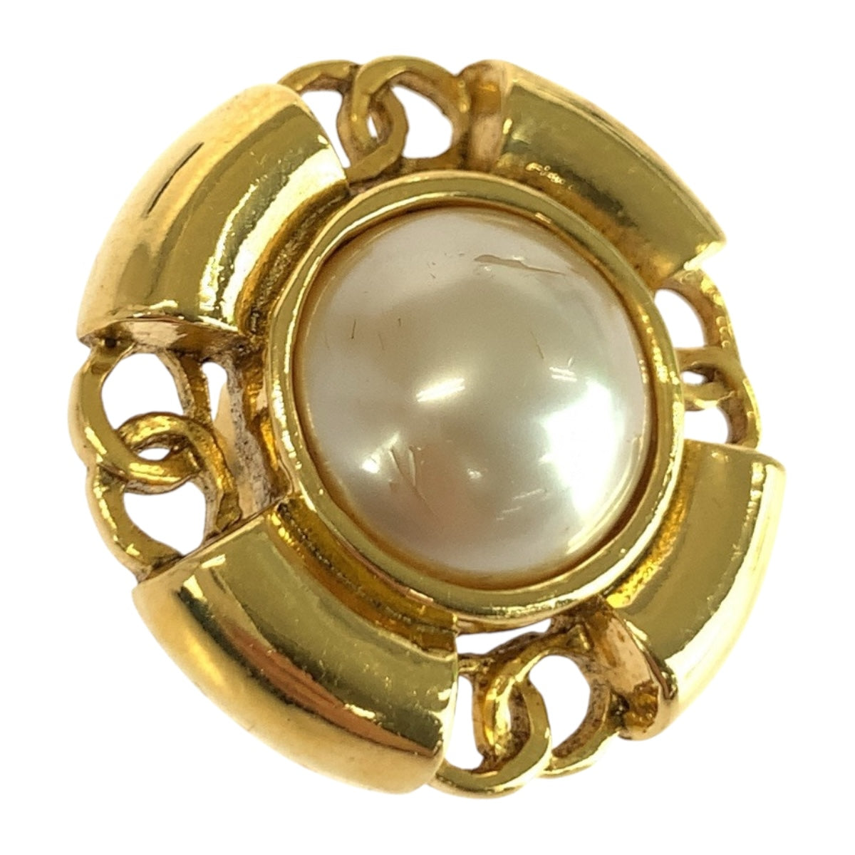 CHANEL Earring plating Gold white Fake pearl COCO Mark