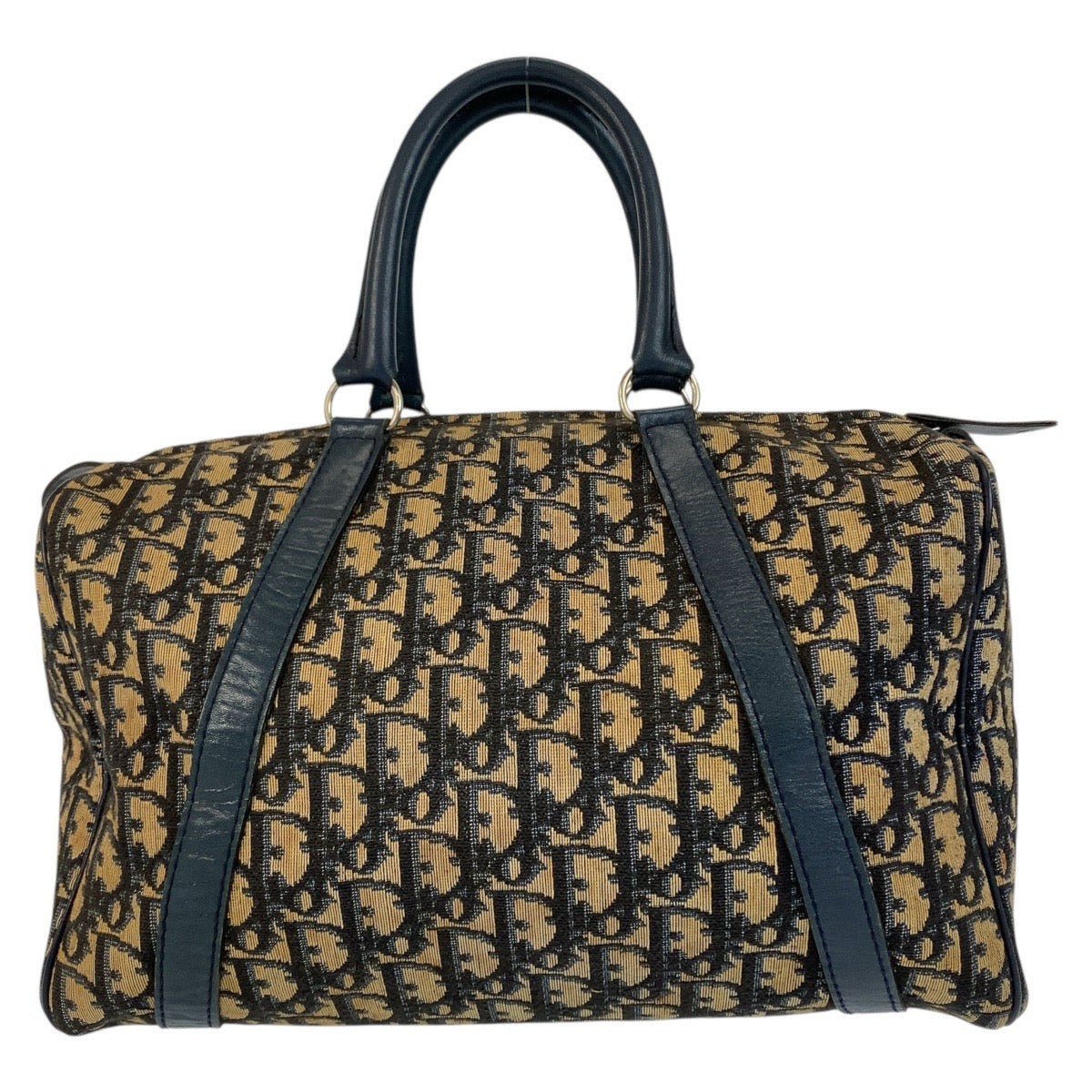 Christian Dior Handbag canvas Navy Beige SilverMetal Trotter