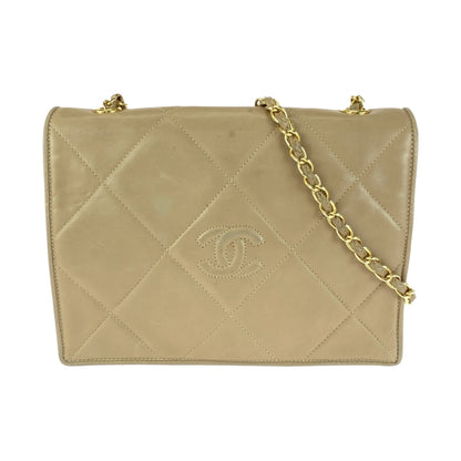 CHANEL Shoulder Bag lambskin Beige Gold Metal Matrasse flap COCO Mark