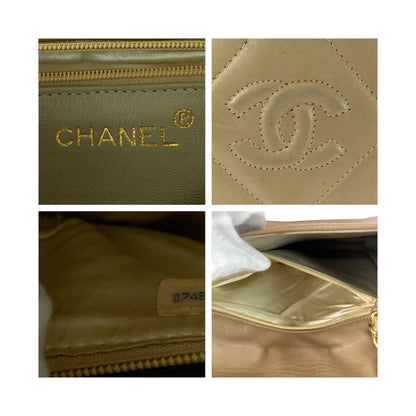 CHANEL Shoulder Bag lambskin Beige Gold Metal Matrasse flap COCO Mark