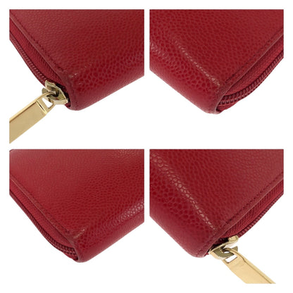CHANEL Long Wallet Purse leather Red COCO Mark