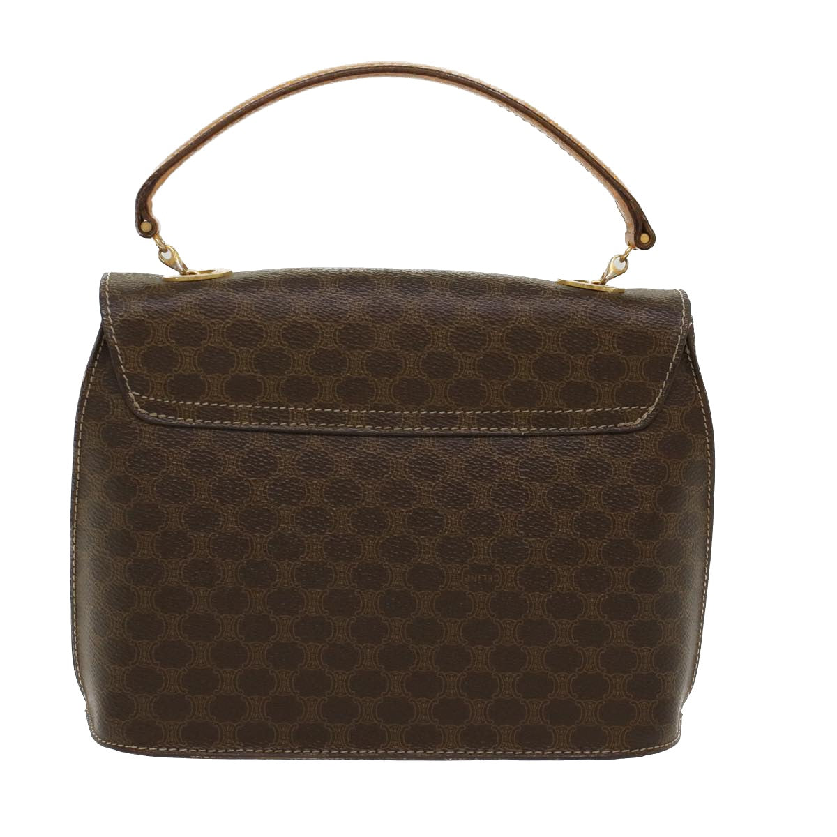 Luxury CELINE Macadam Canvas Hand Bag PVC Leather Brown  50557