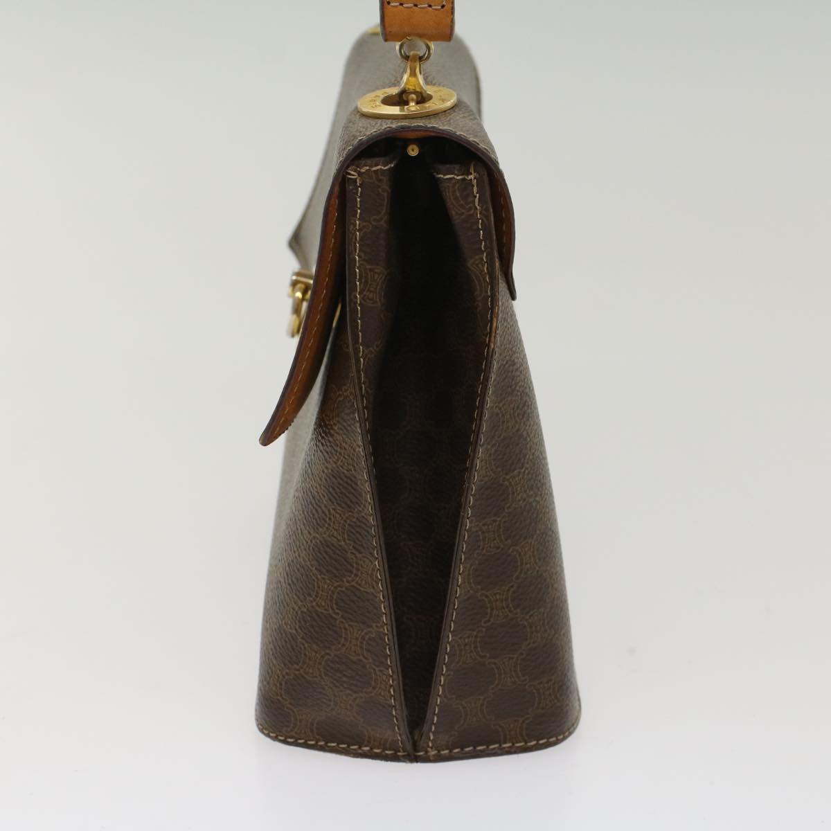 Luxury CELINE Macadam Canvas Hand Bag PVC Leather Brown  50557
