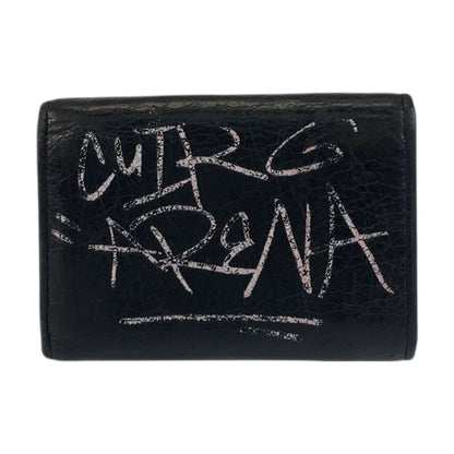 BALENCIAGA Tri-fold wallet 891445 1060 Y 532244 leather Black black Graffiti Paper mini