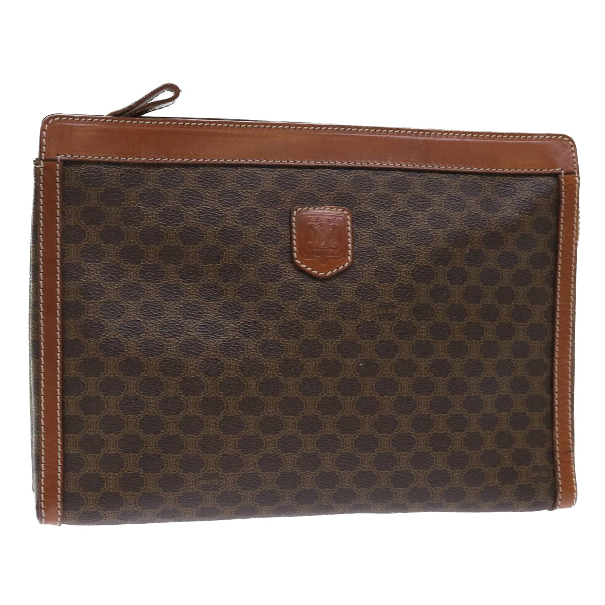 Luxury CELINE Macadam Canvas Clutch Bag PVC Leather Brown  50614