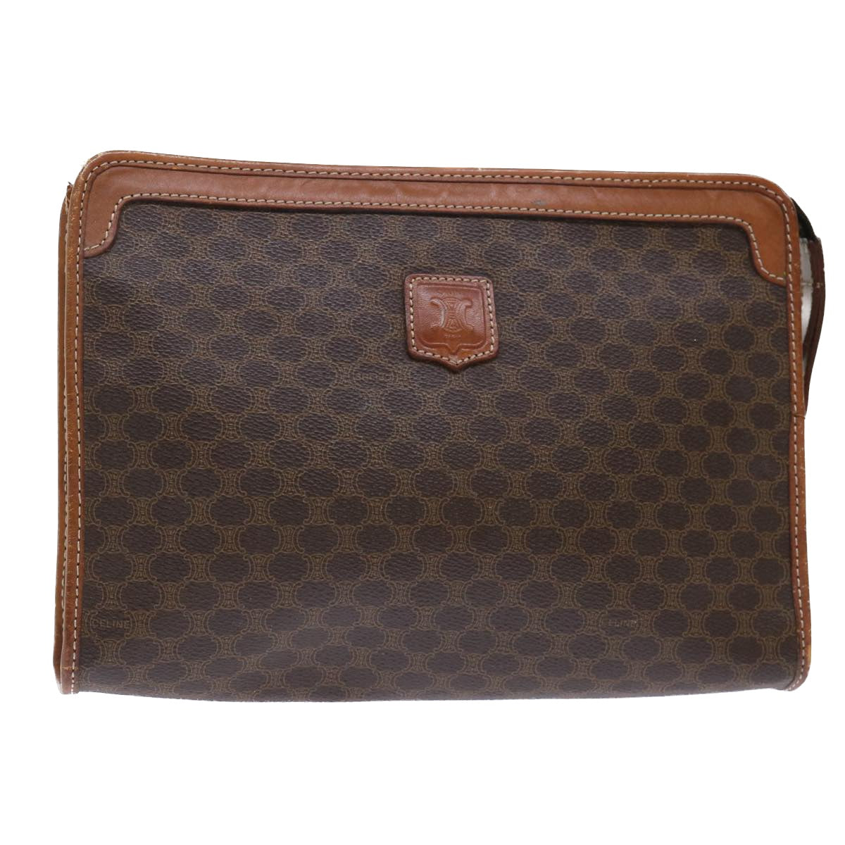 Luxury CELINE Macadam Canvas Clutch Bag PVC Leather Brown  50615