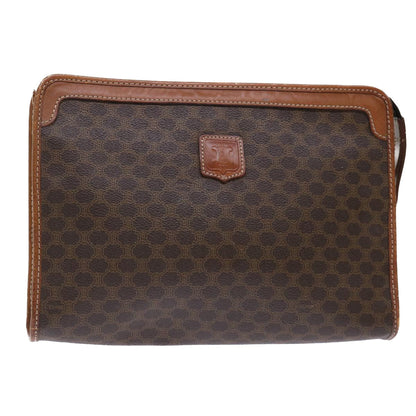 Luxury CELINE Macadam Canvas Clutch Bag PVC Leather Brown  50615