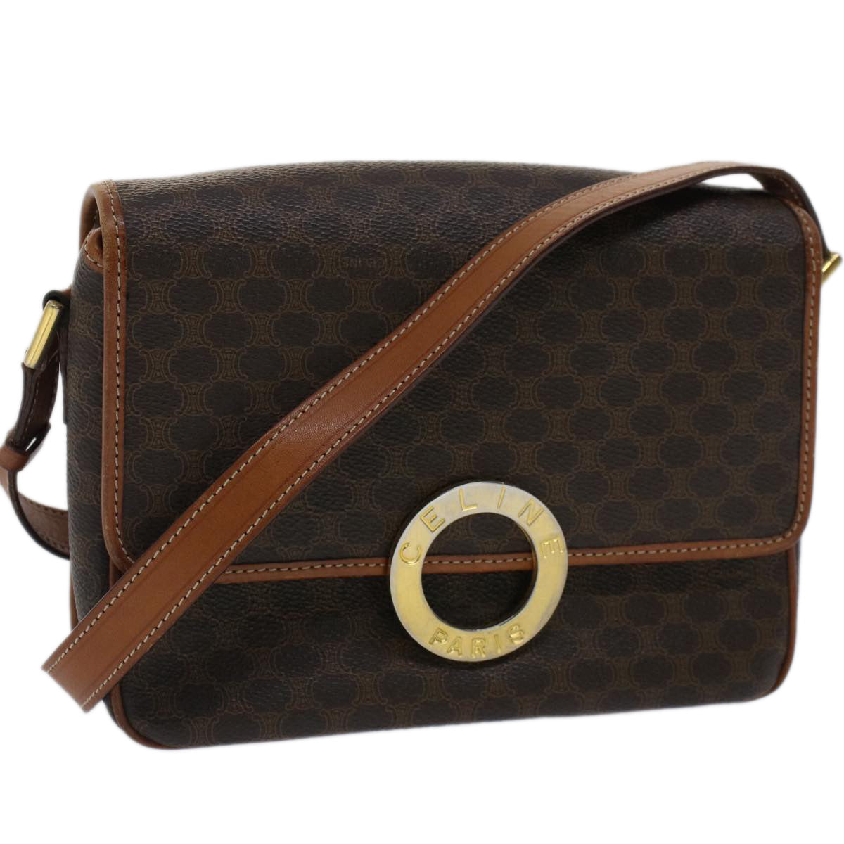 Luxury CELINE Macadam Canvas Shoulder Bag PVC Leather Brown  50775