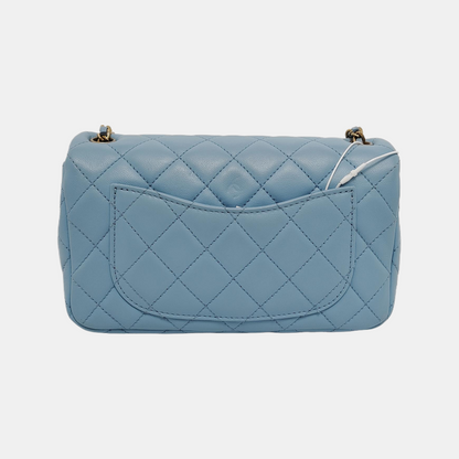 Chanel Classic Flap Mini Baby Blue Lambskin Pearl Crush Adjustable Gold Ball Chain