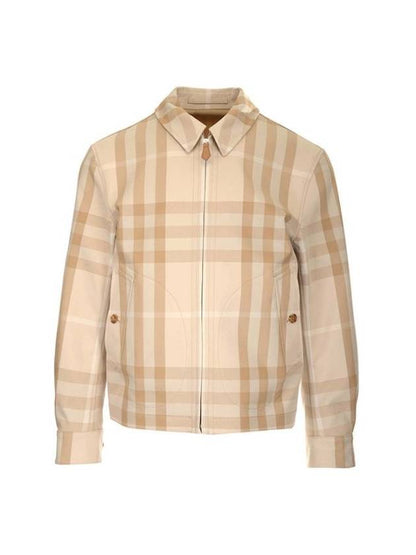 Luxury Burberry Men's Reversible Check Cotton Collar Zip-Up Jacket Beige