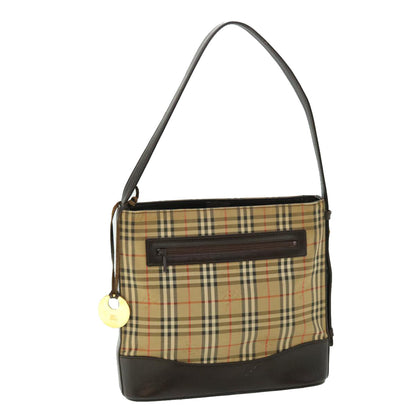 Luxury Burberry Nova Check Shoulder Bag Canvas Leather Beige Brown Red Auth 51027