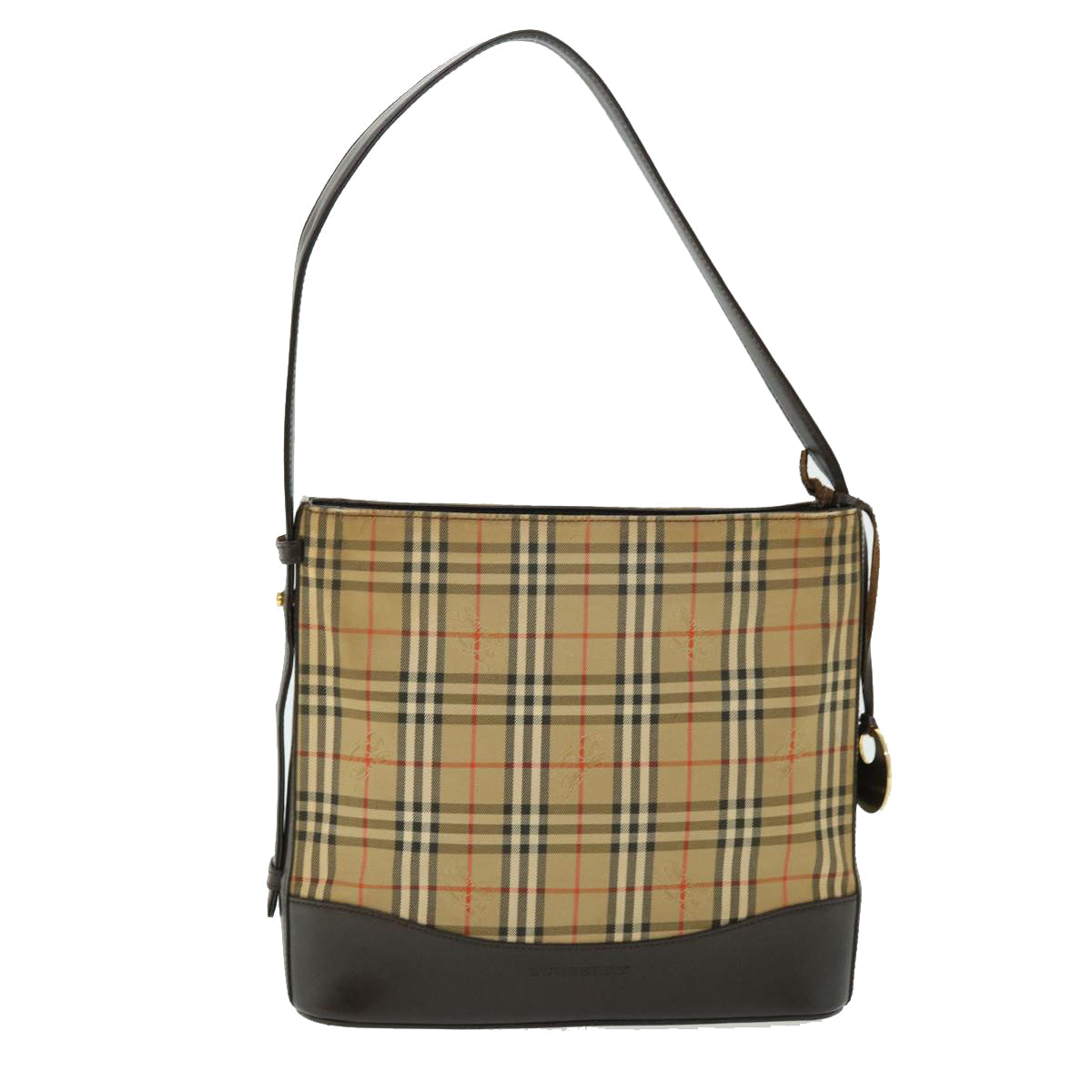 Luxury Burberry Nova Check Shoulder Bag Canvas Leather Beige Brown Red Auth 51027