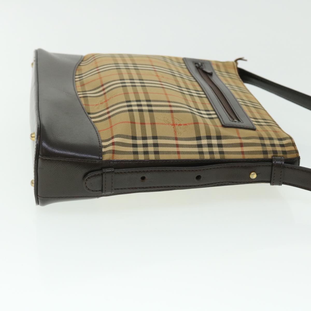 Luxury Burberry Nova Check Shoulder Bag Canvas Leather Beige Brown Red Auth 51027